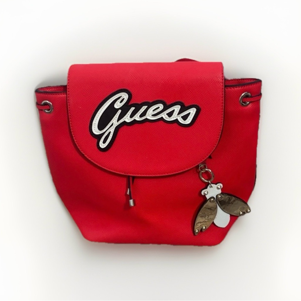 Guess Backpack With White Details And Bee Shaped Purse Charm Excellent Condition